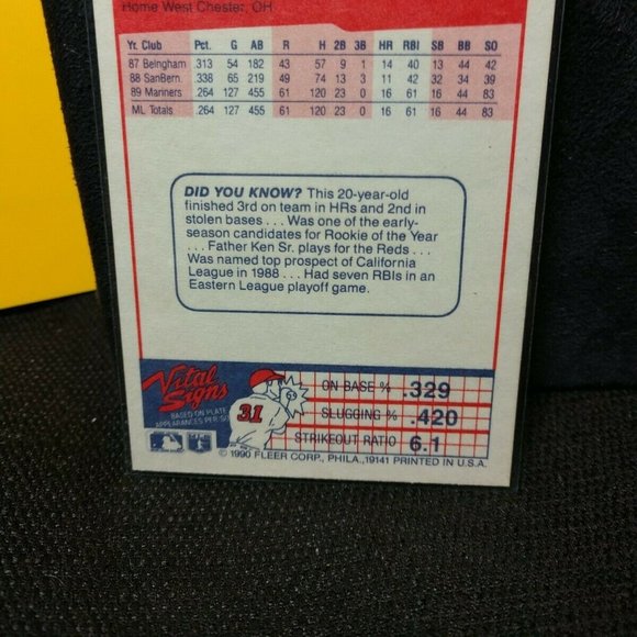 1990 Fleer Ken Griffey Jr #513 2nd Year Seattle Mariners Hall of Fame - Picture 4 of 9